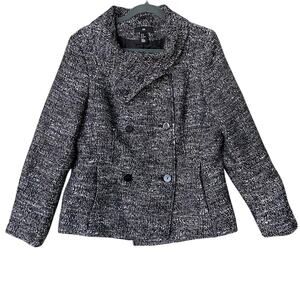 H & M Womens Size 12 Black White Double Breasted Fully Lined Polyester Pea Coat